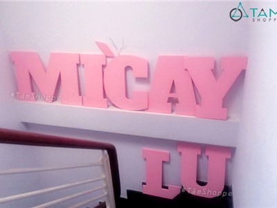 Chữ gỗ biển hiệu MÌ CAY LU màu hồng