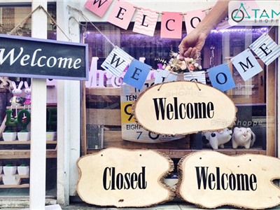 Bảng WELCOME/ CLOSED lát cắt thân cây 