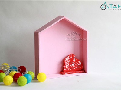 Kệ gỗ ngôi nhà màu Hồng bigsize