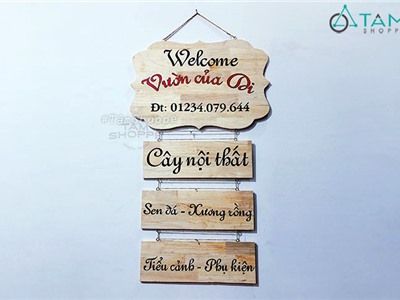 Bảng gỗ tên Shop Vườn Của Di Kích thước 60x40cm