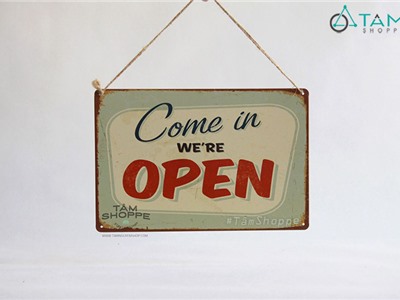Bảng treo cửa OPEN bằng thiếc Vintage
