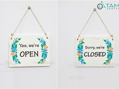 Bảng treo cửa OPEN/ CLOSED họa tiết lá xanh
