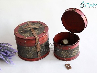 Hộp gỗ Vintage đựng đồ cá nhân hình trụ