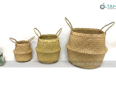 Giỏ cói đựng chậu cây màu tự nhiên LB-GIO-01