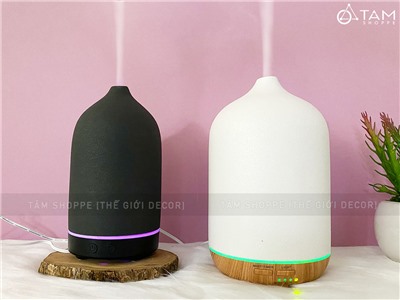 Máy khuếch tán tinh dầu gốm sần dáng bom đen trắng [Kèm Adaptor -Tặng tinh dầu] MKTTD-30