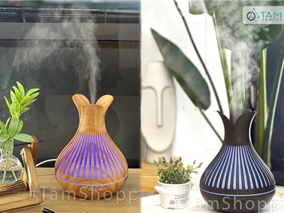 Máy khuếch tán tinh dầu Tulip 3 cánh vân gỗ phun khói siêu âm [Tặng tinh dầu] MKTTD-21