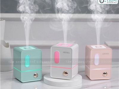 Máy khuếch tán tinh dầu tủ vuông màu pastel [Cáp USB -Tặng tinh dầu] MKTTD-29