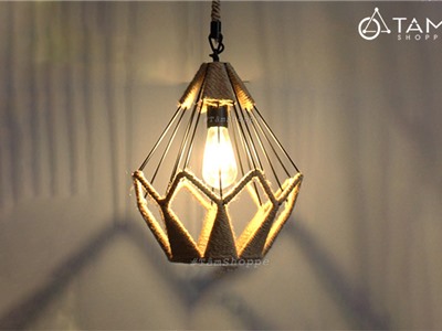 Đèn thả trần dây thừng khung sắt kim cương FE-ĐTTDT-05
