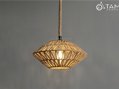 Đèn thả trần dây thừng khung sắt lồng dẹp FE-ĐTTDT-06