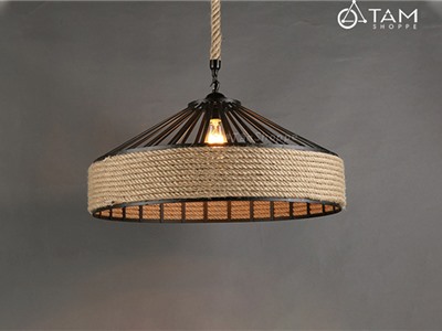 Đèn thả trần dây thừng khung sắt chảo ngược FE-ĐTTDT-03