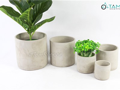 Chậu trồng cây xi măng trụ tròn màu tự nhiên nhiều cỡ CTC-XIMANG-02
