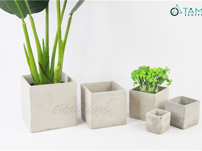 Chậu trồng cây xi măng vuông màu tự nhiên nhiều cỡ CTC-XIMANG-01
