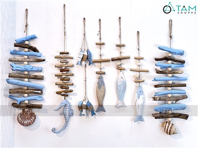 Dây xương củi treo cá gỗ vỏ sò ốc phong cách biển [Độc đáo - nhiều kiểu] DTR-BIEN-16