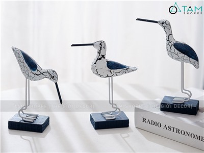 Tượng chim bói cá đế gỗ trắng xanh [Tự đứng - 3 kiểu] TCV-BOICA-01