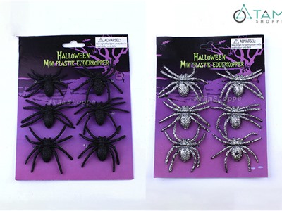 Set 06 con nhện giả trang trí phủ kim tuyến bạc đen ĐK7cm