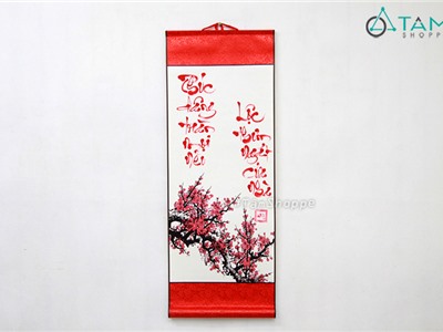 Liễn thư pháp viết tay câu đối Phúc Lộc trắng đỏ D80cm T-LTP-07