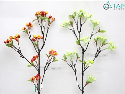 Cành trái cherry chùm 4 tầng tài lộc xanh đỏ D70cm F-CHG-112