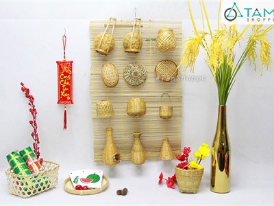 Dĩ phên tre treo tường 12 món dụng cụ nông dân Việt Nam T-MTRN-12