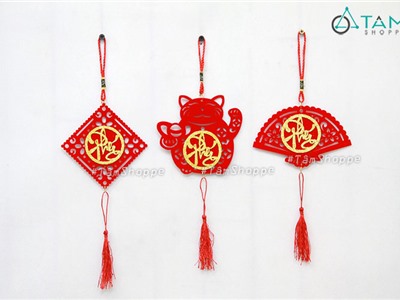 Dây nhung đỏ chữ Phúc treo cây mai đào nhiều kiểu T-PKTMD-68