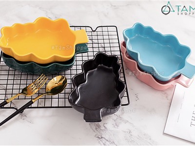 Dĩa gốm sứ cao cấp hình cây thông Noel trơn màu Nordic Style