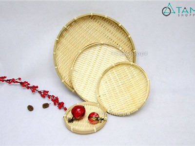 Mẹt tre trang trí hình tròn trơn có vành nhiều cỡ T-MTRN-13