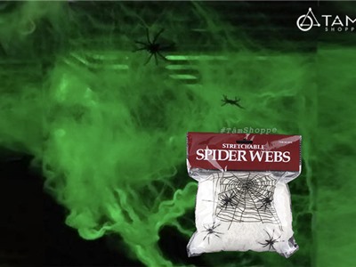 Set 60gr tơ nhện giả màu trắng dạ quang về đêm + 4 con nhện nhí