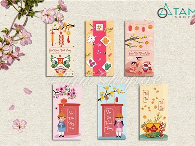 Xấp 05 bao lì xì Tết đẹp đơn giản cùng kiểu BLX-TS20