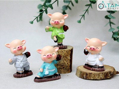 Bộ 04 tượng chú heo múa võ túy quyền