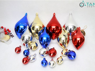 Set 06 trái châu Noel cà na bóng cùng màu nhiều cỡ X-TRCH-09