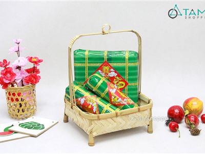 Giỏ tre hình vuông quai xách lớn đựng trái cây T-MTRN-06