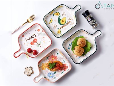 Chảo gốm sứ cao cấp vuông có tay cầm vẽ họa tiết Summer Style