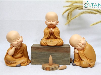 Bộ 03 tượng chú tiểu ngồi ngủ an nhiên cao 13cm