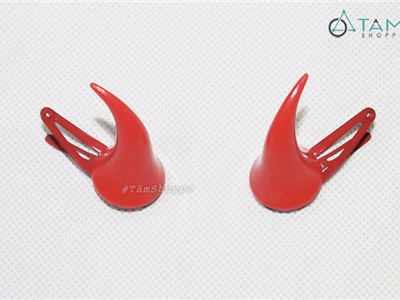 Set 02 kẹp tóc sừng quỷ màu đỏ trơn HLW-KT-01