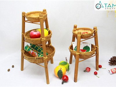 Kệ thúng tre nhiều tầng đựng trái cây 3 chân trụ T-MTRN-09