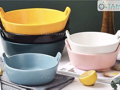 Chảo gốm sứ cao cấp tròn vành rộng 2 quai trơn màu Nordic Style