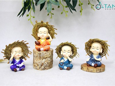 Bộ 04 tượng chú tiểu đội nón cói 4 không
