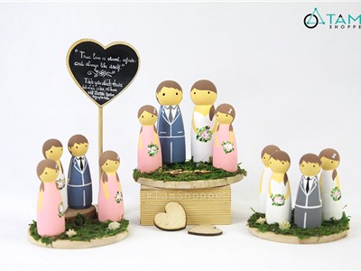 Bộ búp bê gỗ tiểu cảnh cưới có phù dâu trang trí cưới TTC-19