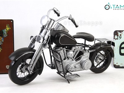 Mô hình xe motor Vintage bạc yên sắt MHX-7122F-03