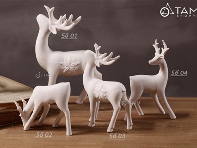 Tượng hươu gốm trắng Bắc Âu nhiều kiểu TCV-HUOU-01