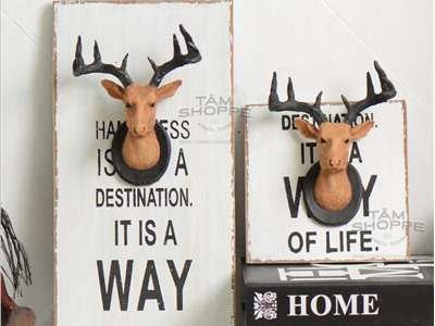 Tranh gỗ Vintage đầu hươu