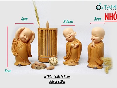 Bộ 03 tượng chú tiểu thả tim vui vẻ 
