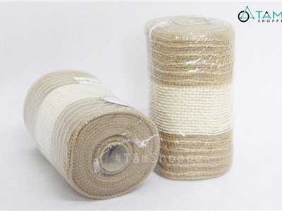 Cuộn lưới trang trí dây bố 3 sọc nâu Vintage bản 14cm dài 10m CLUOI-02