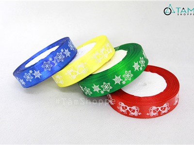 Ruy băng vải in họa tiết trắng bản 1.8 - 2cm cuộn dài 22m RB-09