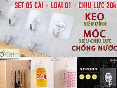 Set 5 móc treo đồ dán tường chịu lực 20Kg ĐGD-02