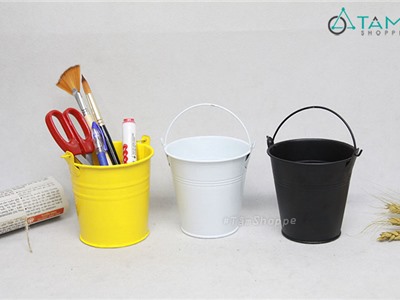 Xô thiếc mini Vintage đơn màu trang trí ĐK11cm FE-XTH-01