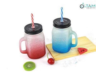 Ly thủy tinh thân vuông có quai mờ nhiều màu LTT-06