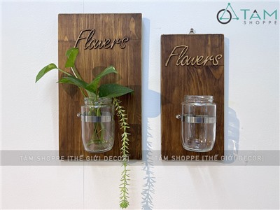 Tấm gỗ lọ thủy tinh treo tường thủy canh nâu đen Rustic (tặng đinh tường) KHTT-01