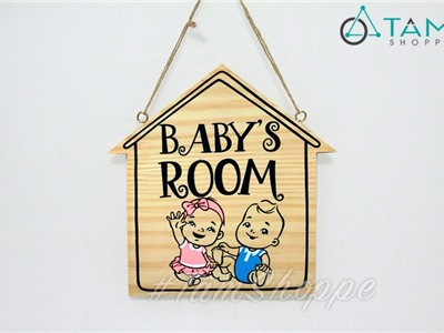 Bảng gỗ treo cửa hình ngôi nhà BABY ROOM