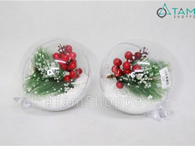Trái châu trang trí noel trong suốt có tuyết trang trí sẵn X-TRCH-21