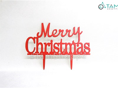 Chữ merry christmas bằng gỗ màu đỏ có chân cắm CHUGO-01